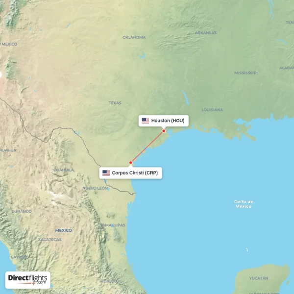 Houston - Corpus Christi direct flight map
