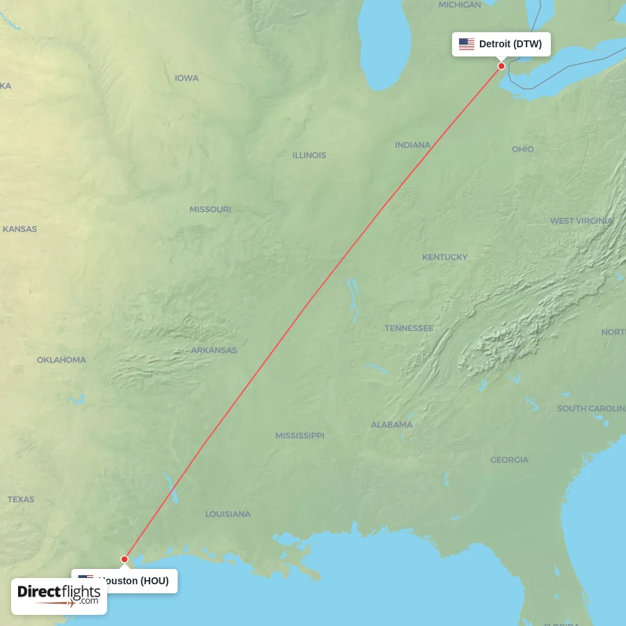 HOU - DTW route map