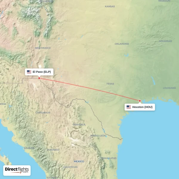 Houston - El Paso direct flight map
