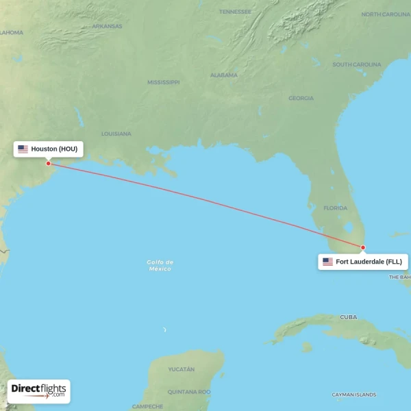 Houston - Fort Lauderdale direct flight map