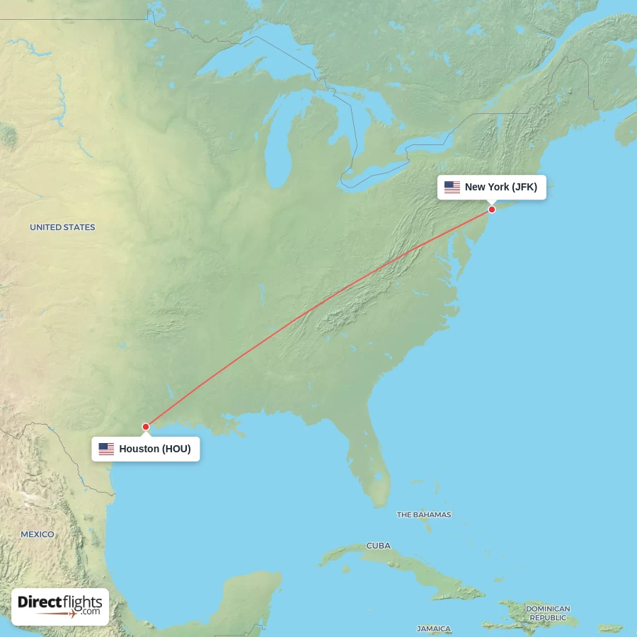 HOU - JFK route map
