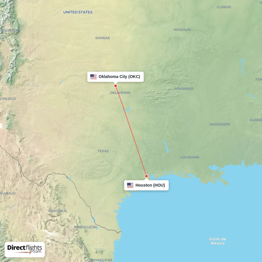 HOU - OKC route map