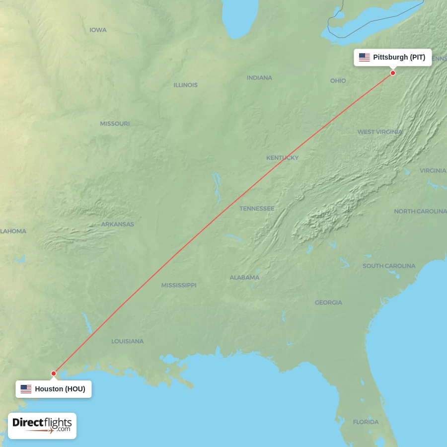 HOU - PIT route map
