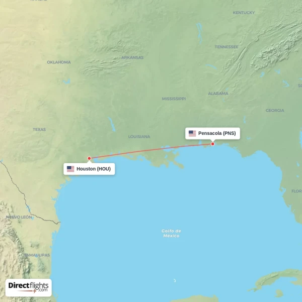 Houston - Pensacola direct flight map