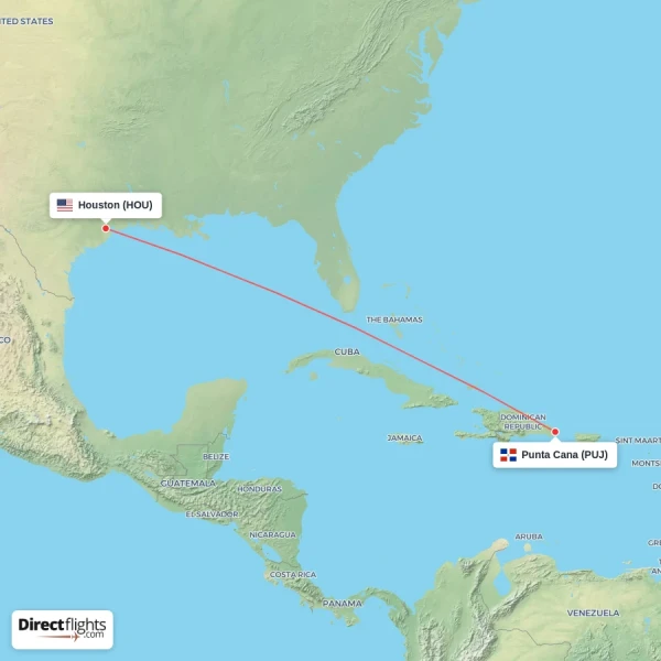 Houston - Punta Cana direct flight map