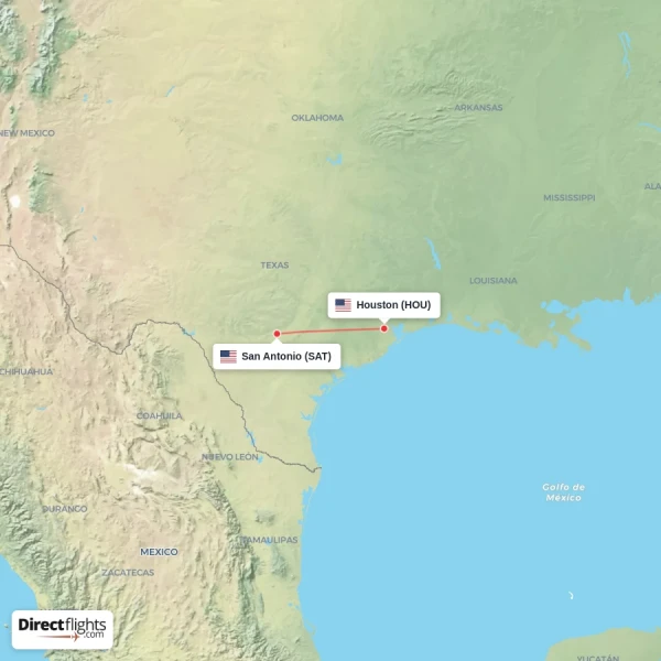 Houston - San Antonio direct flight map