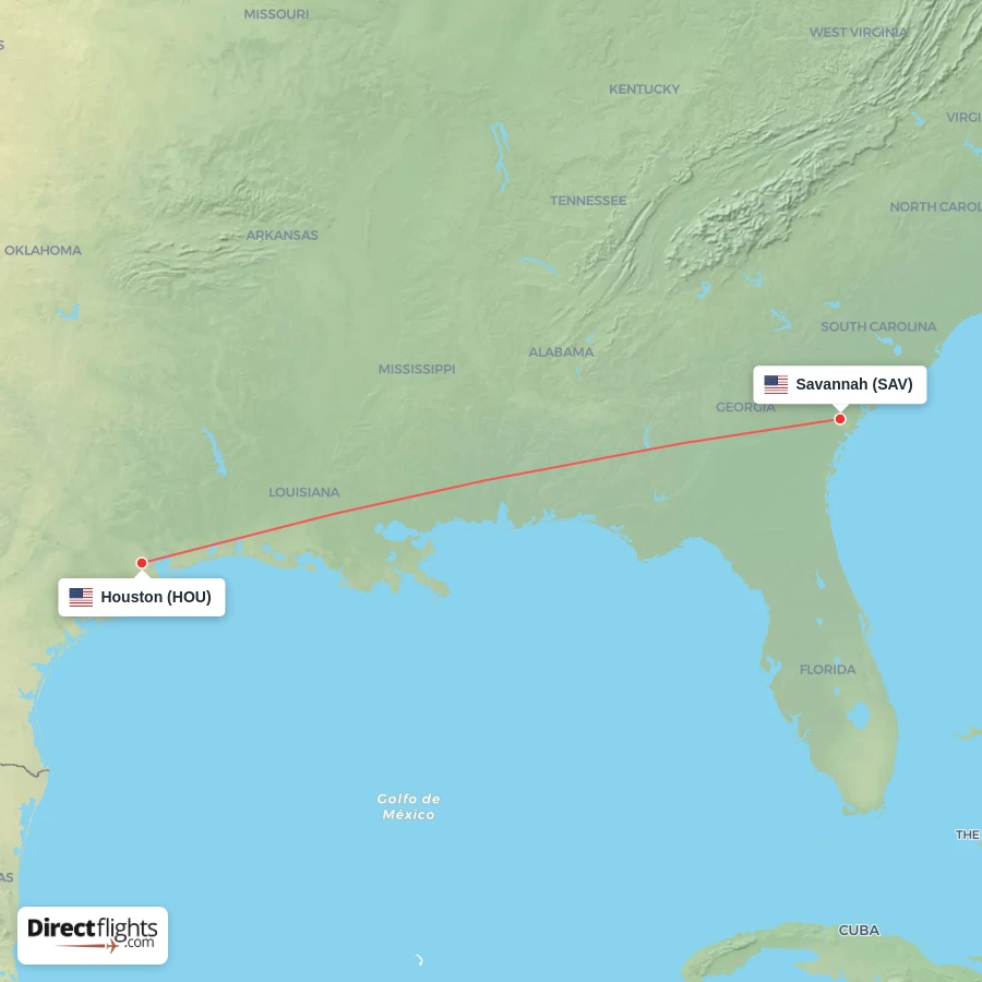 HOU - SAV route map