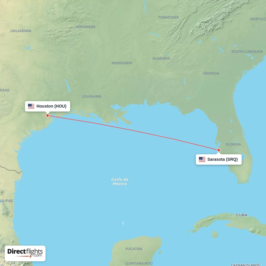 HOU - SRQ route map