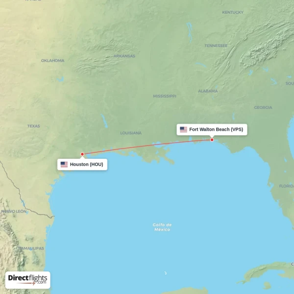 Houston - Fort Walton Beach direct flight map