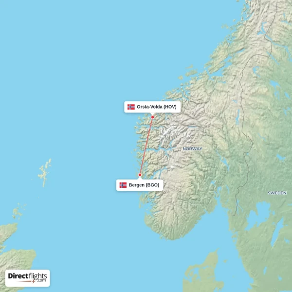 Orsta-Volda - Bergen direct flight map