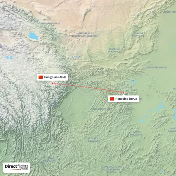 Hongping - Hongyuan direct flight map