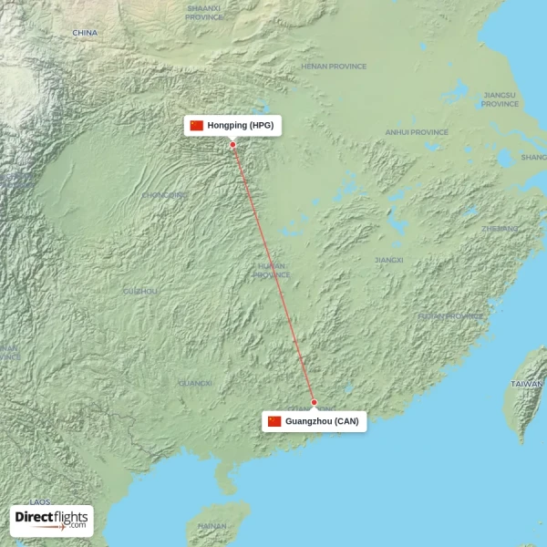 Hongping - Guangzhou direct flight map