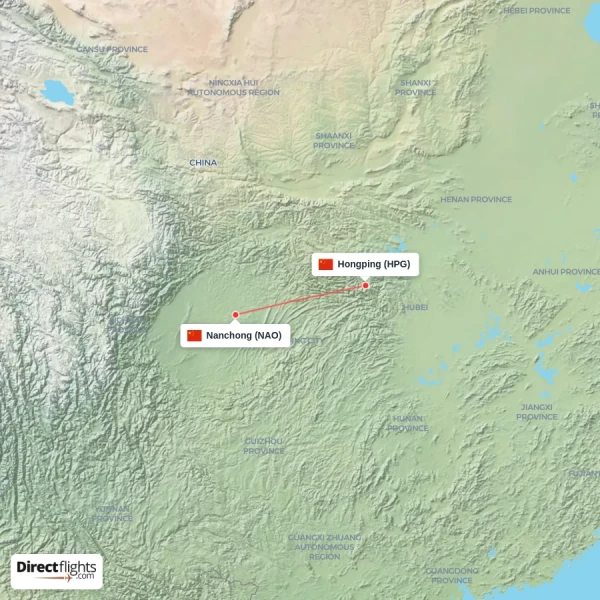Hongping - Nanchong direct flight map