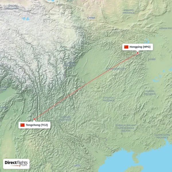 Hongping - Tengchong direct flight map