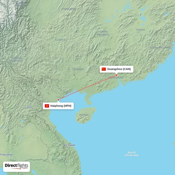 Haiphong - Guangzhou direct flight map