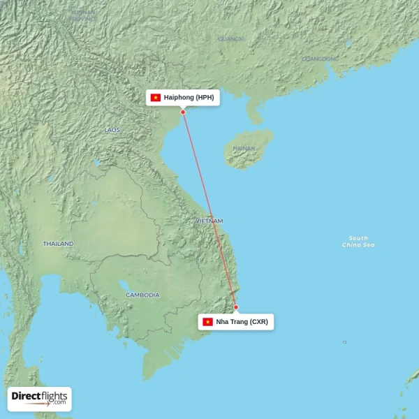 Haiphong - Nha Trang direct flight map