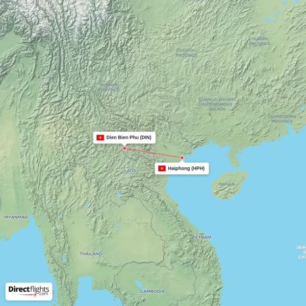 Haiphong - Dien Bien Phu direct flight map