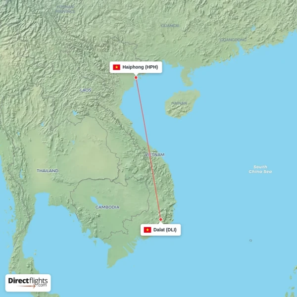 Haiphong - Dalat direct flight map