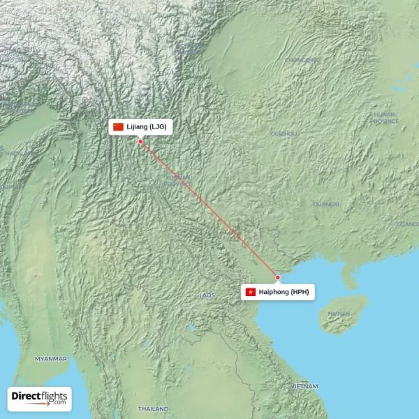 Haiphong - Lijiang direct flight map