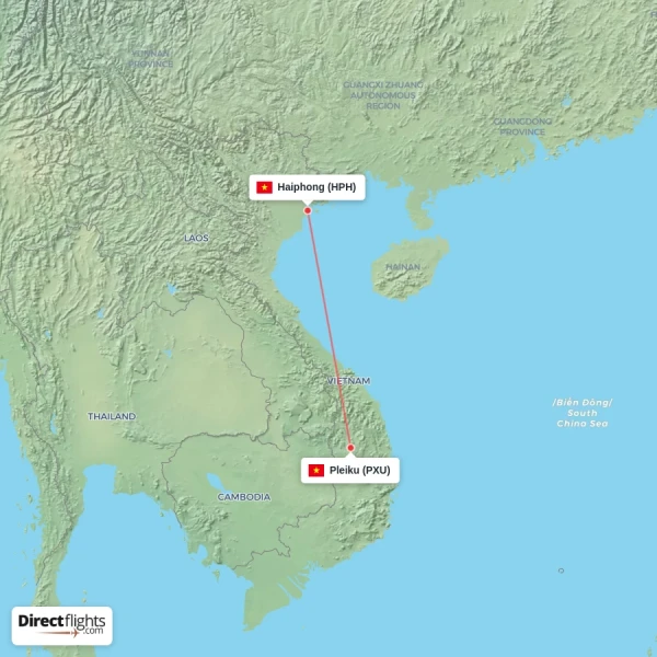 Haiphong - Pleiku direct flight map