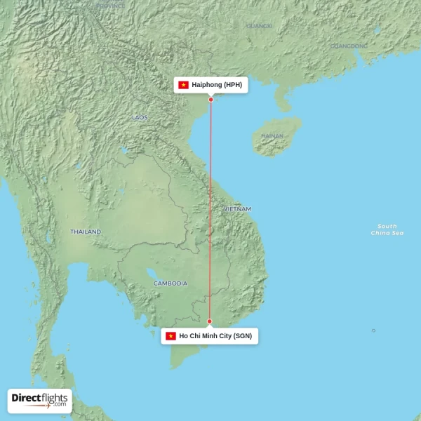 Haiphong - Ho Chi Minh City direct flight map