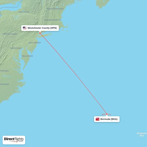 Westchester County - Bermuda direct flight map