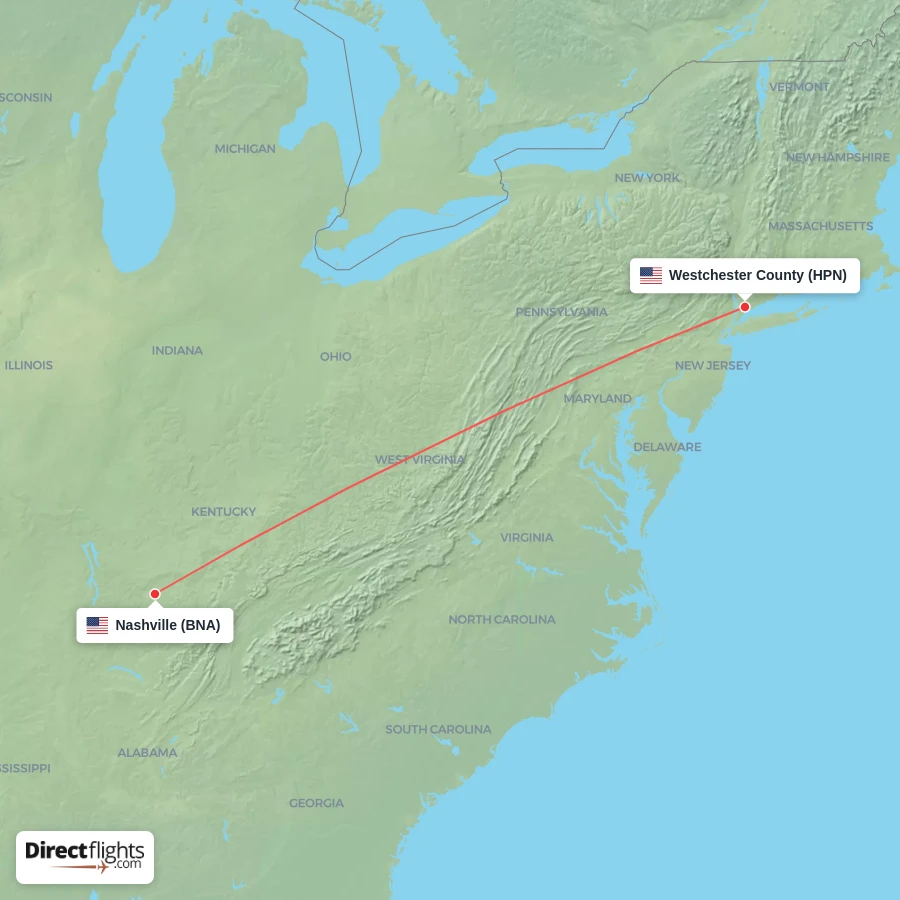 HPN - BNA route map