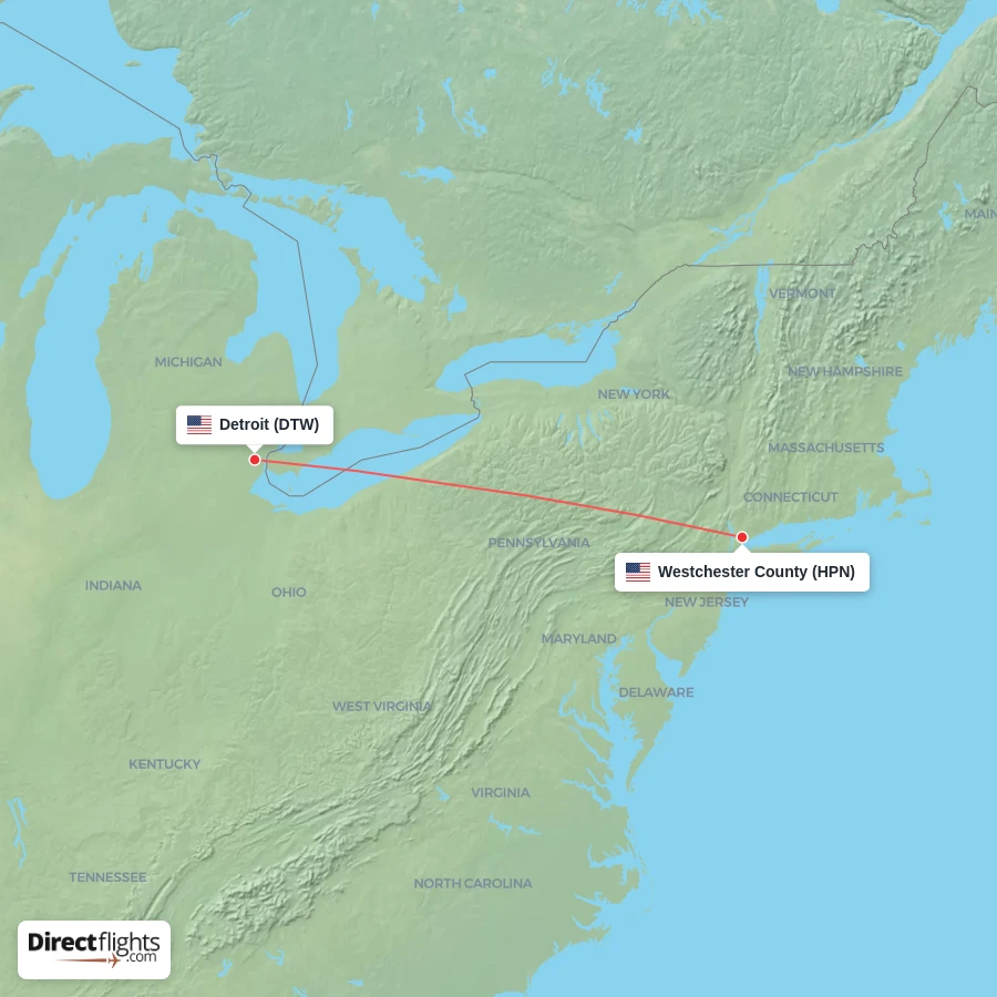 HPN - DTW route map