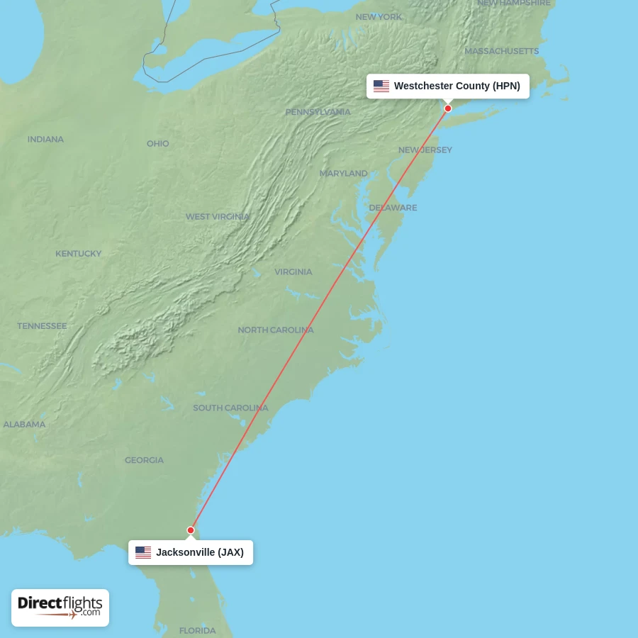HPN - JAX route map