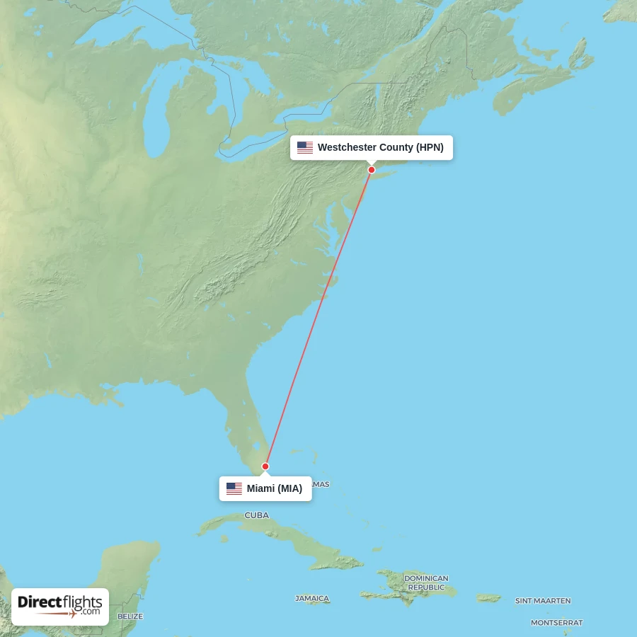HPN - MIA route map