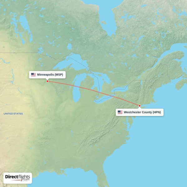 Westchester County - Minneapolis direct flight map