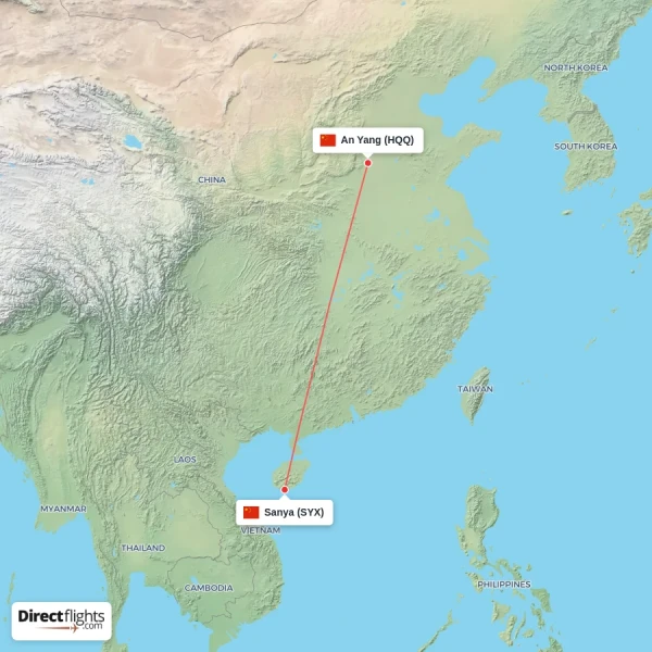 An Yang - Sanya direct flight map