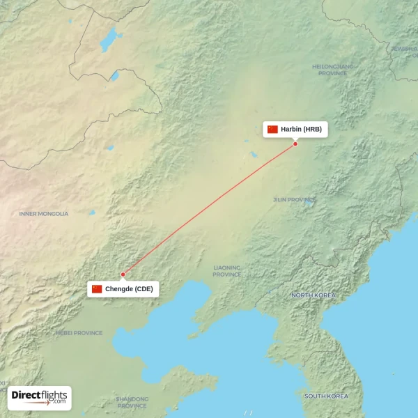 Harbin - Chengde direct flight map