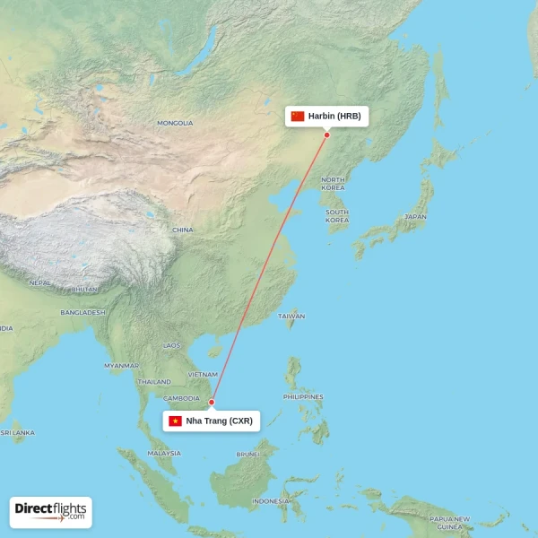 Harbin - Nha Trang direct flight map