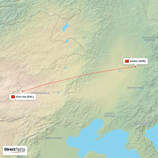 Harbin - Eren Hot direct flight map