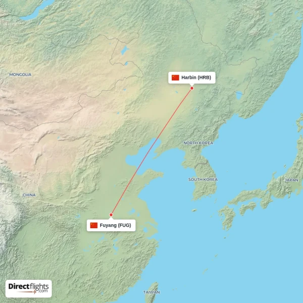 Harbin - Fuyang direct flight map