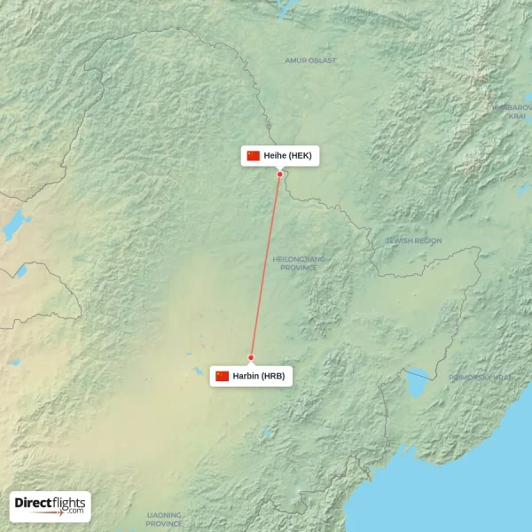 Harbin - Heihe direct flight map