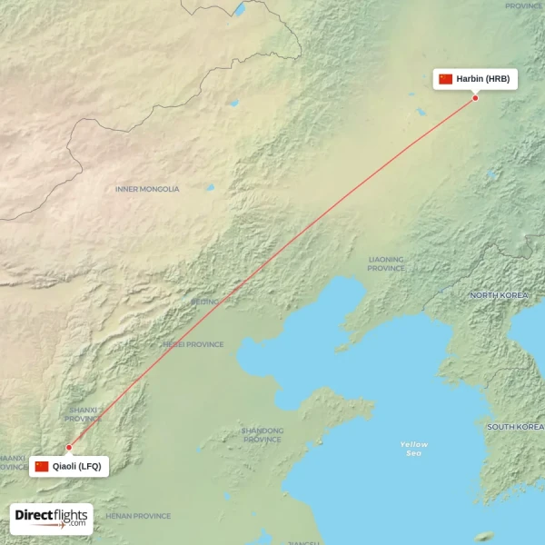 Harbin - Qiaoli direct flight map