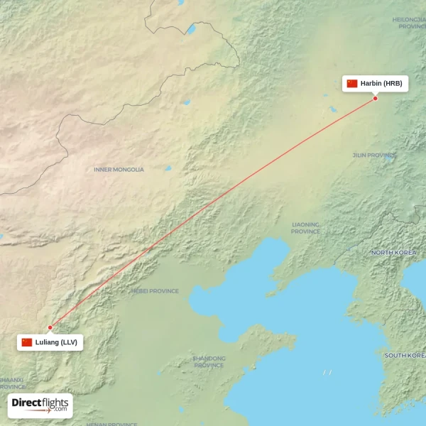 Harbin - Luliang direct flight map