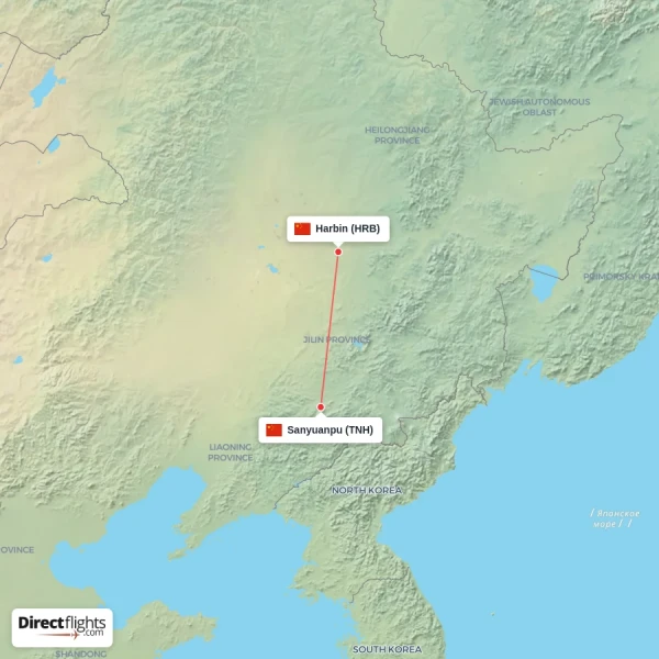 Harbin - Sanyuanpu direct flight map