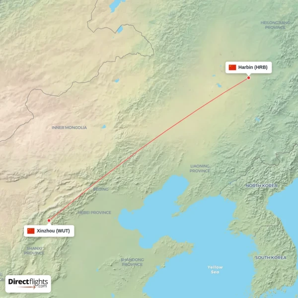 Harbin - Xinzhou direct flight map