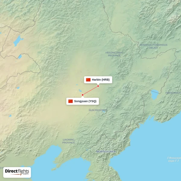 Harbin - Songyuan direct flight map