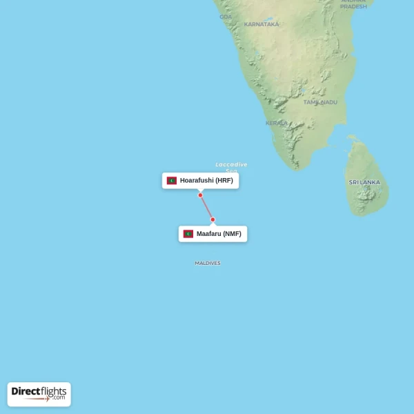 Hoarafushi - Maafaru direct flight map