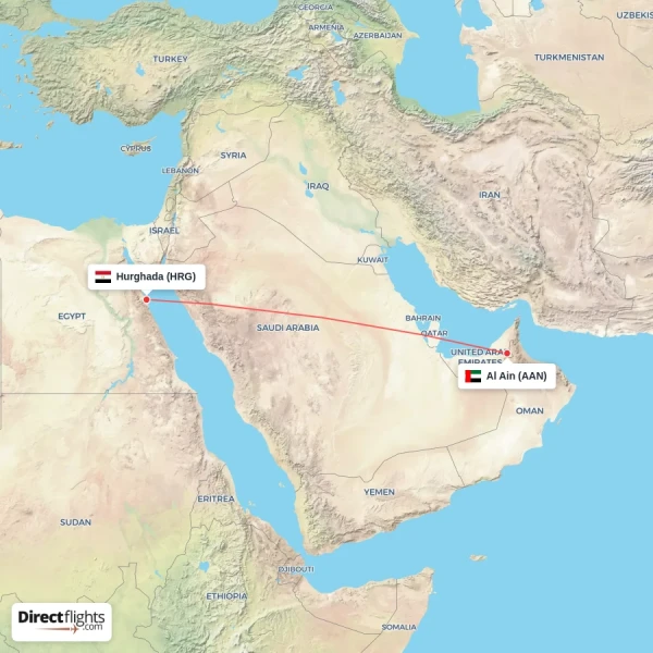 Hurghada - Al Ain direct flight map