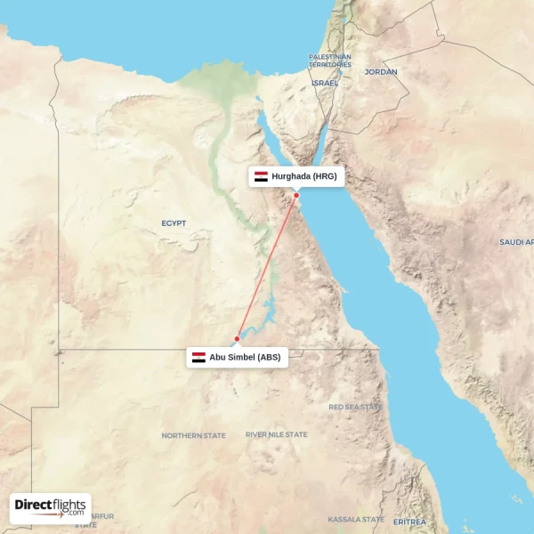 Hurghada - Abu Simbel direct flight map