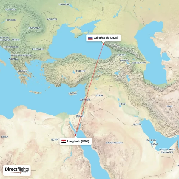 Hurghada - Adler/Sochi direct flight map