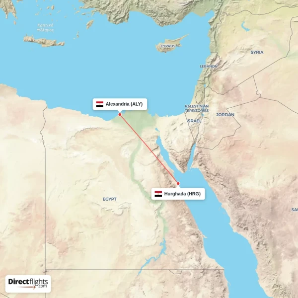Hurghada - Alexandria direct flight map