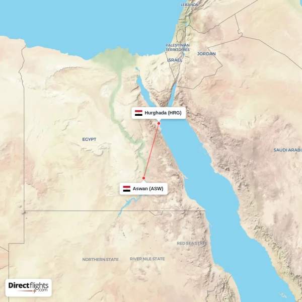 Hurghada - Aswan direct flight map