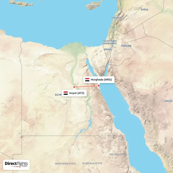 Hurghada - Asyut direct flight map
