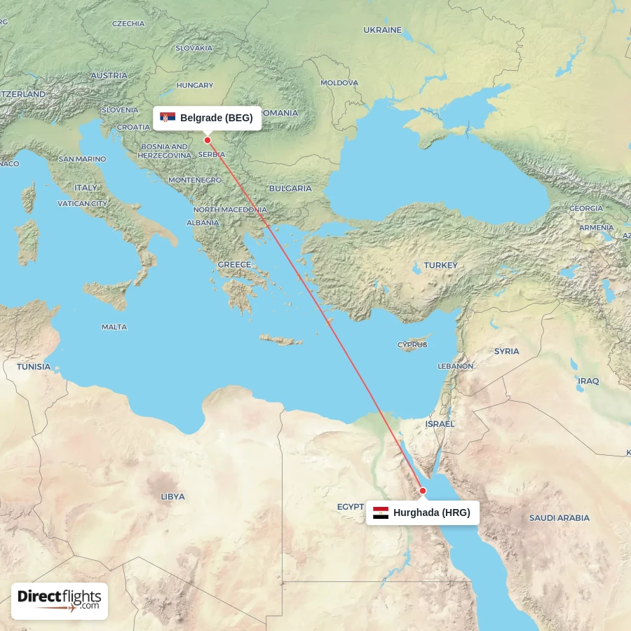 HRG - BEG route map